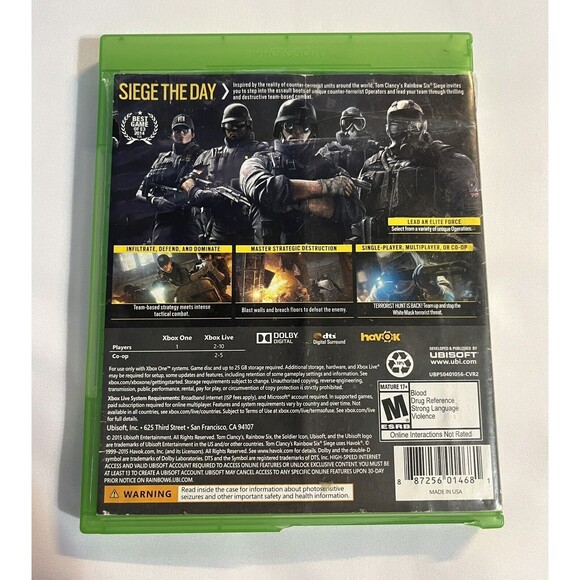 Tom Clancy's Rainbow Six Siege (Xbox One, 2015) Good Condition Tested - Picture 2 of 9